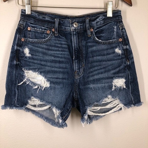 American Eagle High Rise 90s Boyfriend Shorts Distressed Denim 2 - Picture 1 of 9